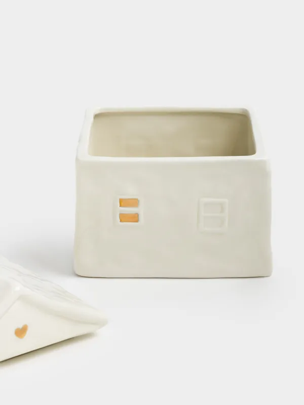 Емкость для хранения, 13х12 см, 680 мл, керамика, молочно-золотистая, Дом, Snow sparks, image-3