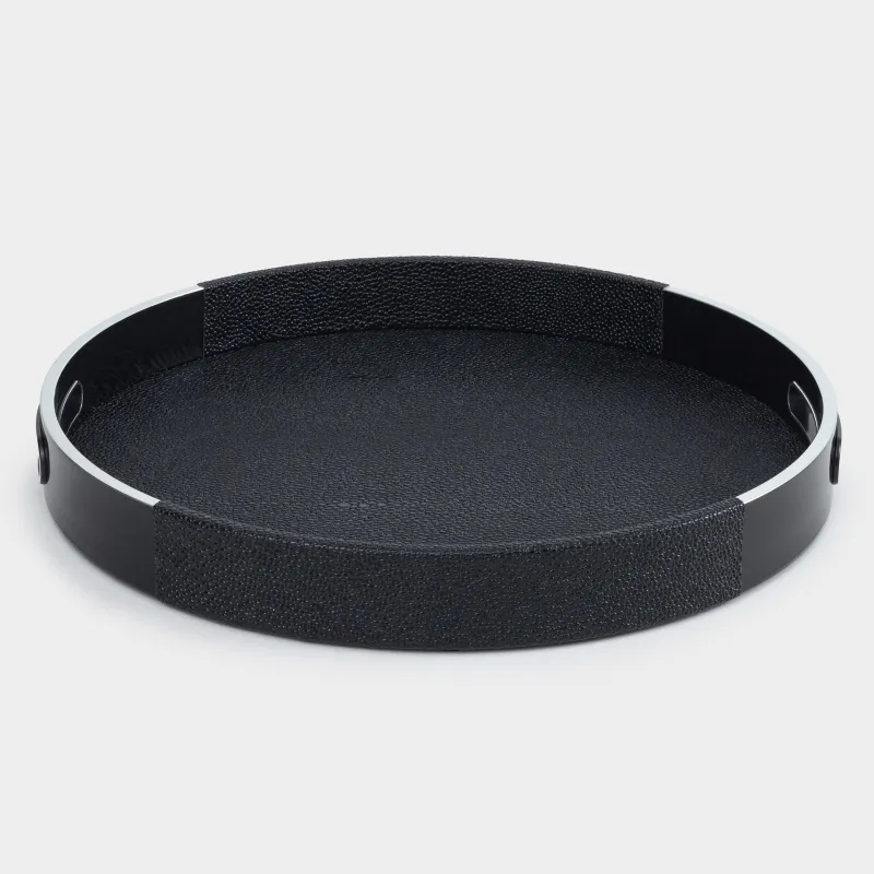 Поднос, 34 см, искусственная кожа/пластик, круглый, черно-серебристый, Leather trend
