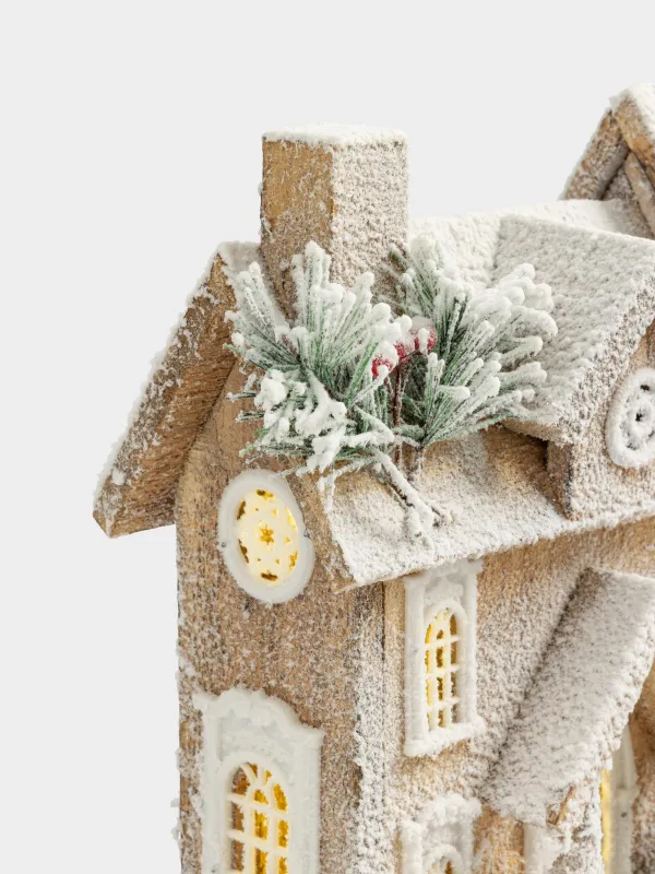 Статуэтка с подсветкой, 25х34 см, дерево, Заснеженный дом, Touch winter, image-1