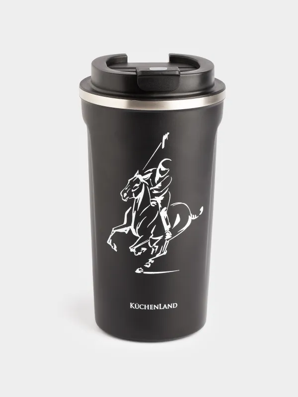 Термокружка, 500 мл, сталь/пластик, черная, Конное поло, Coffee time, image-0