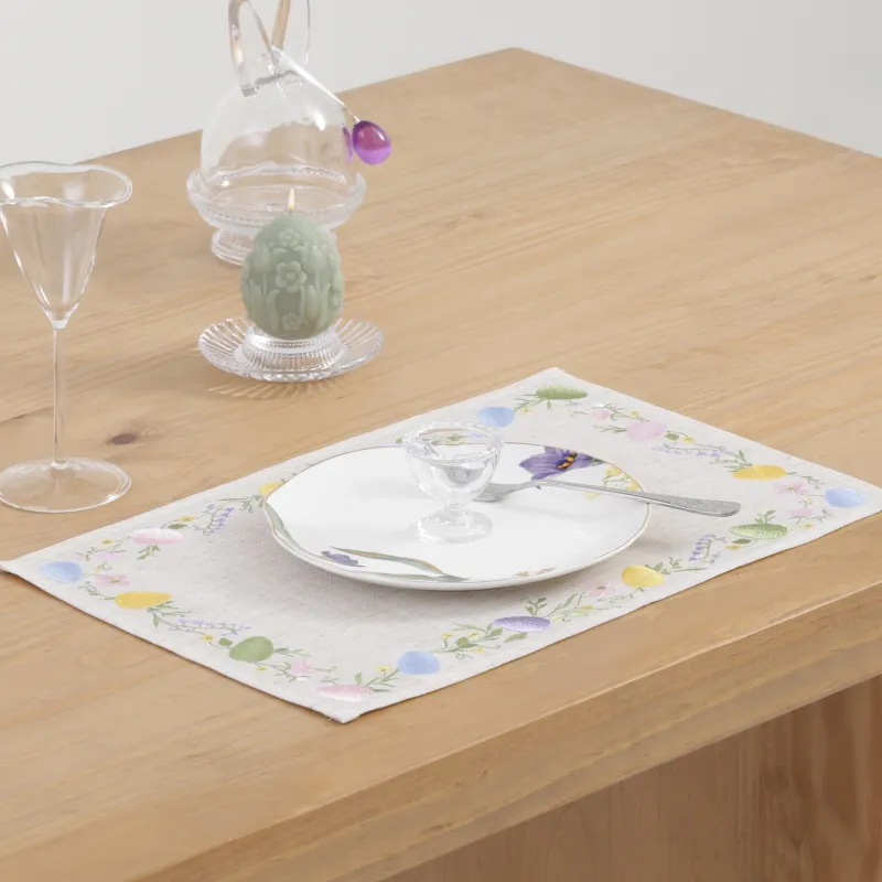 Салфетка под приборы, 30х45 см, полиэстер/лен, прямоугольная, бежевая, Пасхальные яйца, Easter