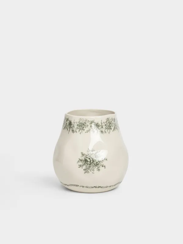 Подставка для кухонных принадлежностей, 14 см, фарфор P, бежевая, Зеленые цветы, Green lace, image-0