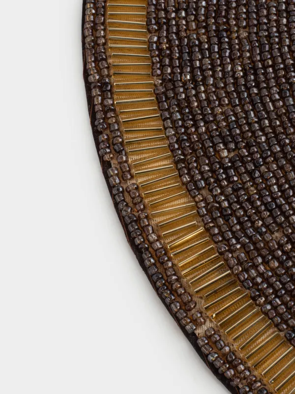 Салфетка под приборы, 36 см, бисер, круглая, коричнево-золотистая, Пчела, Art beads, image-2