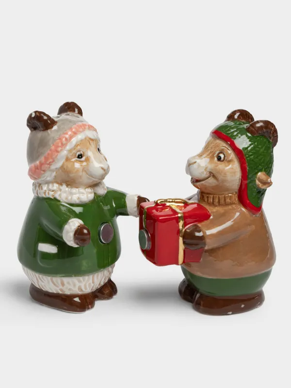 Набор для соли и перца, с магнитом, Козлята с подарком, Christmas goat, image-1