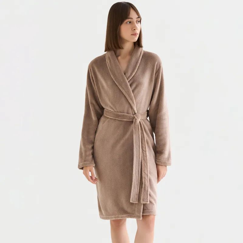 Халат женский, домашний, с длинным рукавом, полиэстер, мокко, Drew