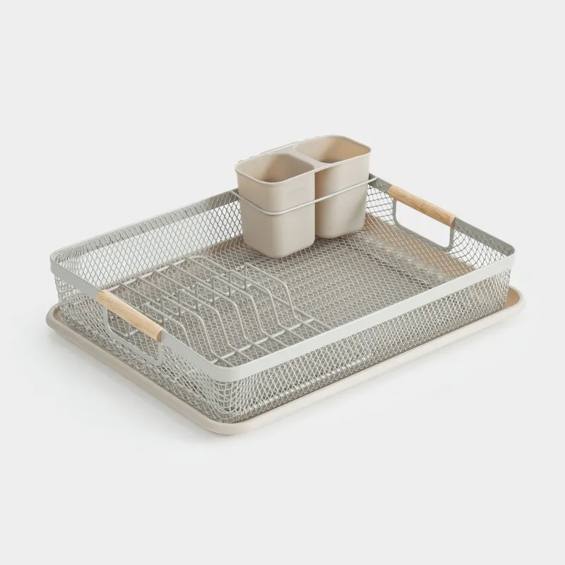 Сушилка для посуды, 43х32 см, с поддоном, пластик/металл, серо-бежевая, Dainty twin