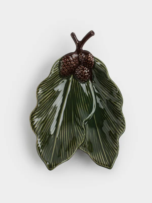 Блюдо, 22х15х5 см, керамика, зеленое, Шишки на еловых ветках, Forest whispers, image-1