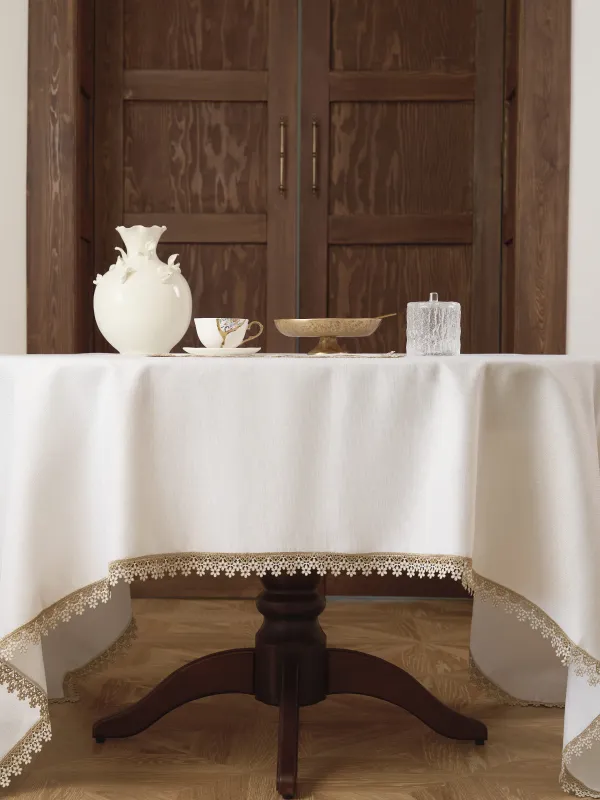 Скатерть, 170х250 см, полиэстер, белая, Цветочное кружево, Flower lace gold, image-2