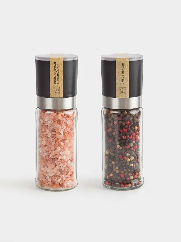 Мельница для специй, 16 см, 2 шт, механическая, стекло/пластик, Соль/Перец, Spices