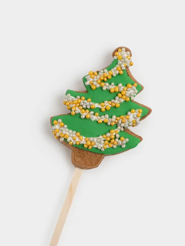 Пряник, 40 гр, глазированный, шоколадный, на палочке, зеленый, Елочка, Prani, image-1