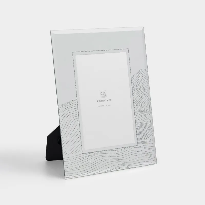 Фоторамка, 17х22 см, стекло, серебристая, Волнистые линии, Actress