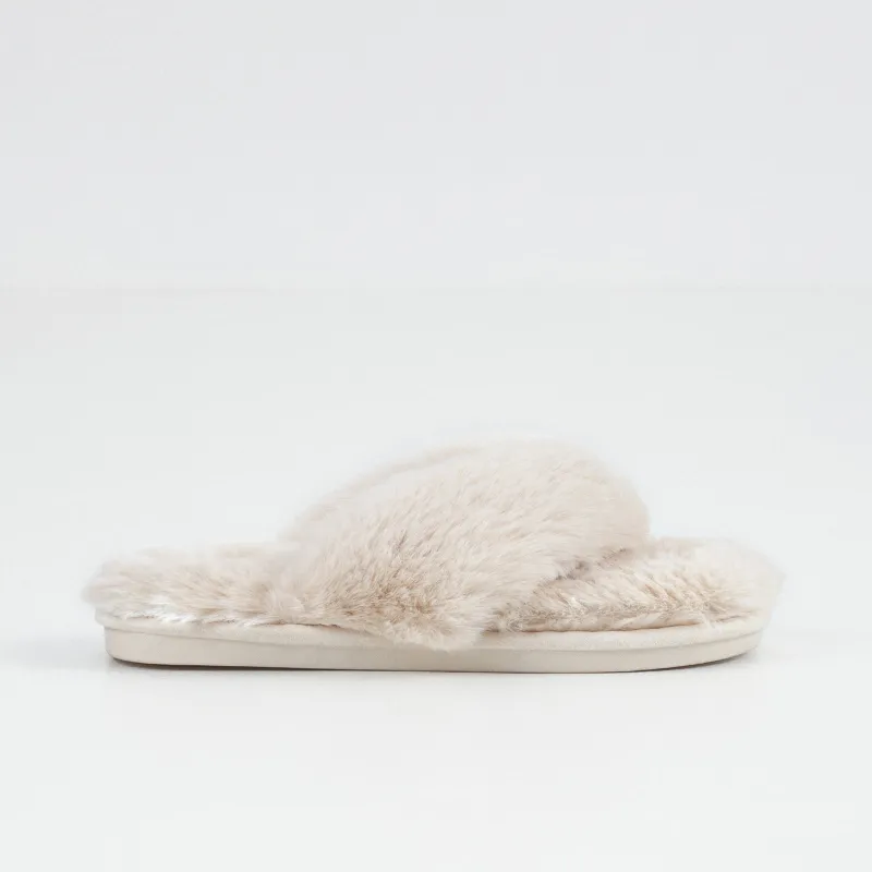 Тапочки женские, домашние, через палец, искусственный мех, молочные, Bushy