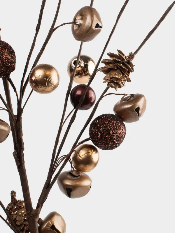 Ветка декоративная, 70 см, Бронзовые шары с шишками, Bronze decor, image-2