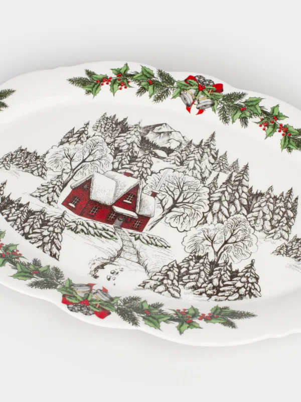 Блюдо, 36х24 см, фарфор N, овальное, белое, Дом в лесу, Forest house, image-1