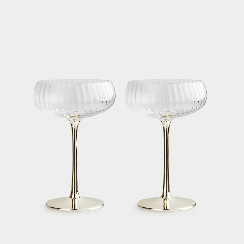 Бокал-креманка для шампанского, 220 мл, 2 шт, стекло, золотистая ножка, Glyfada