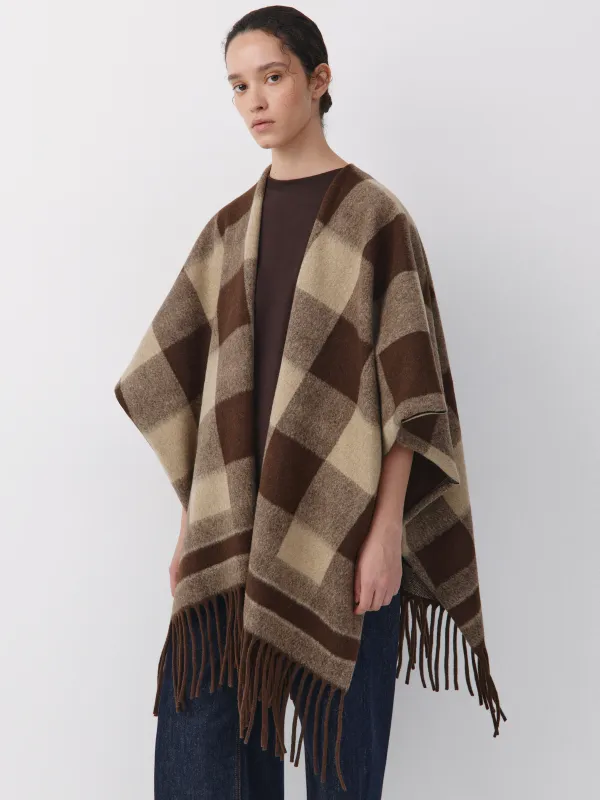 Пончо в клетку с бахромой, Poncho, image-0