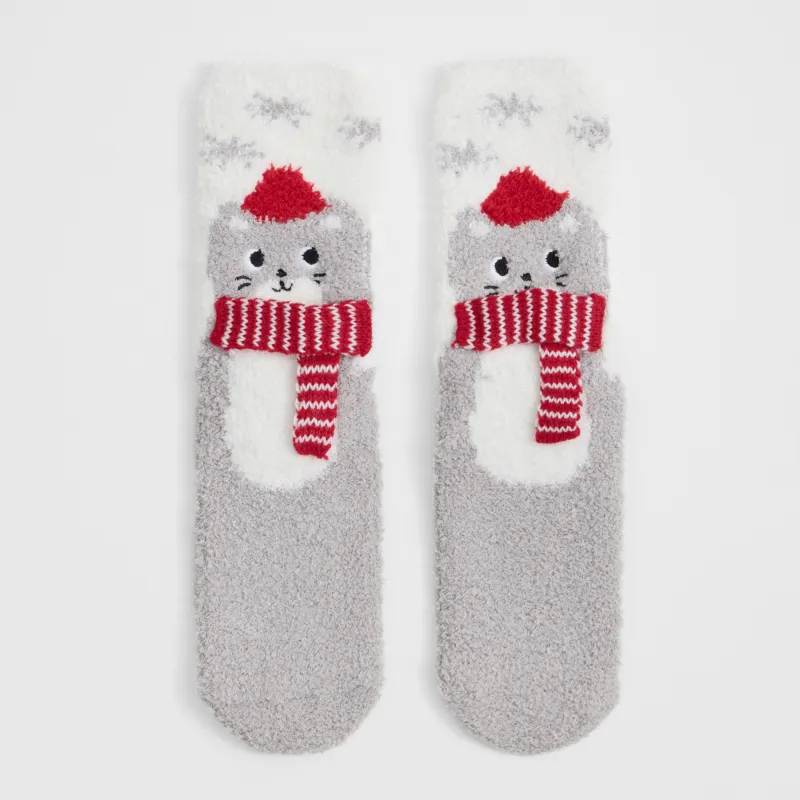 Носки домашние в коробке, Кот в шарфе, Merry