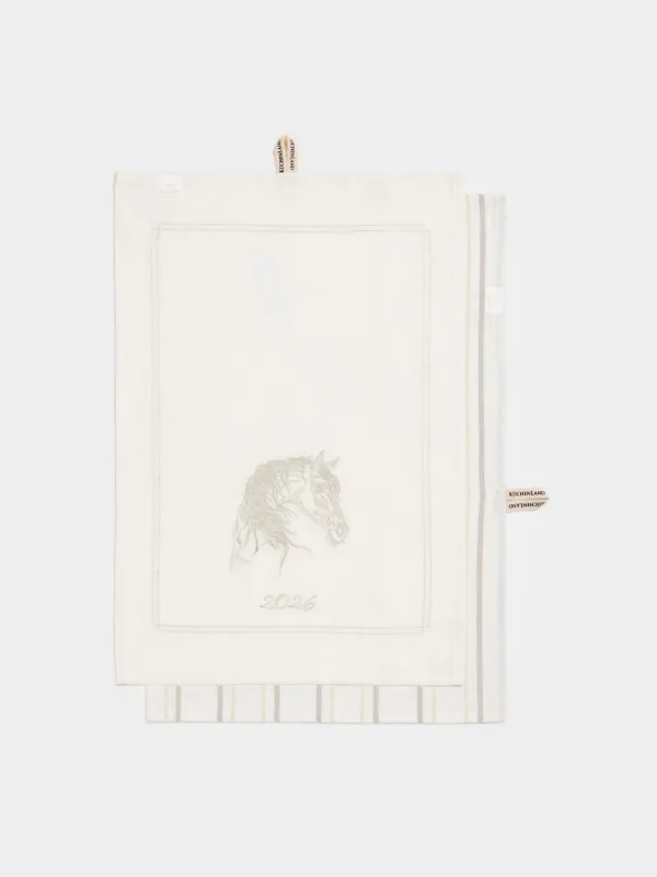 Полотенце кухонное, 40х60 см, 2 шт, хлопок, молочное, Лошадь/Полосы, Horse kitchen, image-0