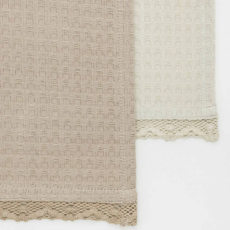 Полотенце кухонное, 40х60 см, 2 шт, с кружевом, хлопок, бежевое, Waffle, image-3