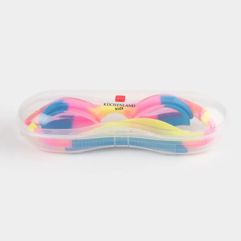 Очки для плавания, 18 см, в футляре, пластик/силикон, розово-синие, Рыбки, Swim, image-2
