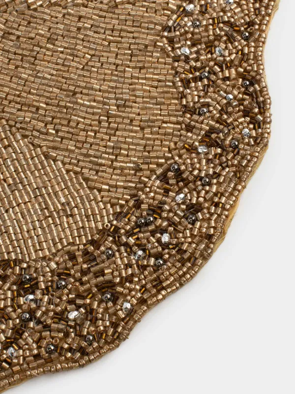 Салфетка под приборы, 36 см, бисер, круглая, золотистая, Волнистые края, Art beads, image-2