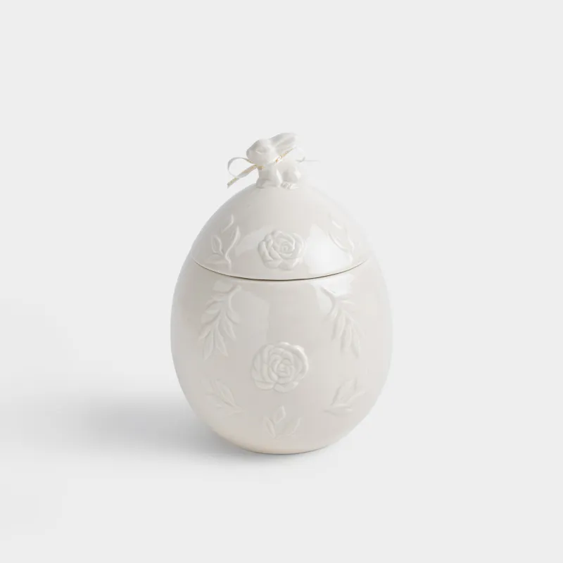 Емкость для хранения, 14х20 см, 1,2 л, керамика D, молочная, Кролик с цветами, Rabbit pattern