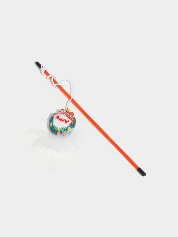 Игрушка-удочка для кошек, 90 см, с колокольчиком, пластик/полиэстер, Мышка, Christmas pet, image-2