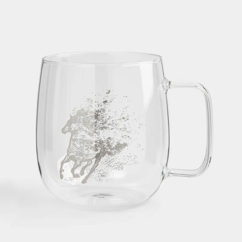 Кружка, 700 мл, стекло Б, серебристая, Лошади, Horse silver