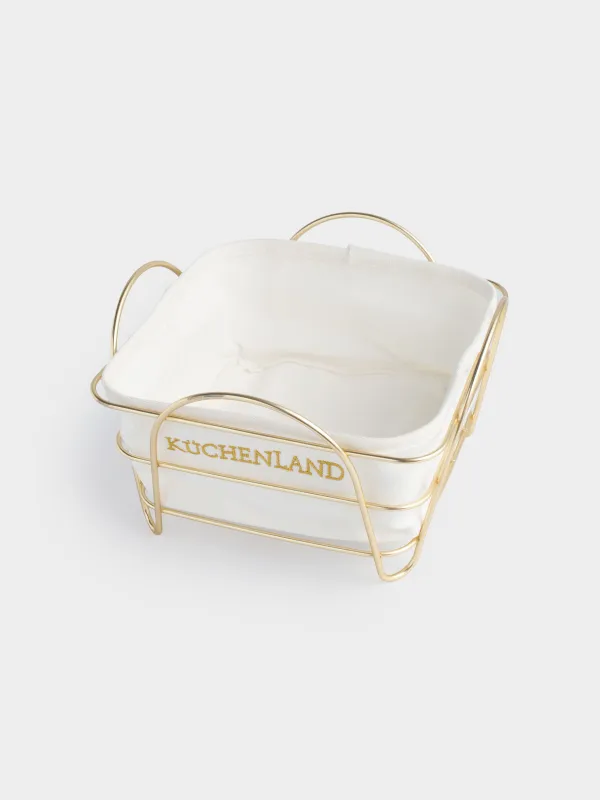 Корзина для хлеба, 21x21 см, хлопок/металл, квадратная, экрю/золотистая, Twist gold, image-2