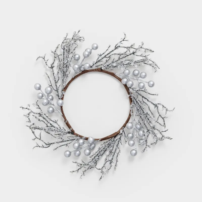 Венок декоративный, 14/30 см, пластик/пенопласт, Серебристые кристаллы, Crystal decor
