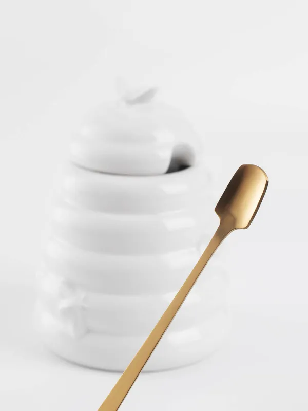 Банка для меда, 650 мл, с ложкой, керамика/сталь, молочная, Пчелы, Honey, image-4
