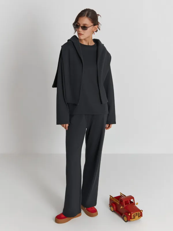 Свитшот женский, домашний, полиэстер/хлопок, черный, Courtney, image-1