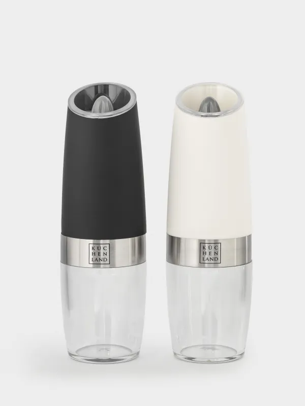 Мельница для специй, 20 см, 2 шт, гравитационная, пластик/акрил, LED W, черная/белая, Spicy, image-0