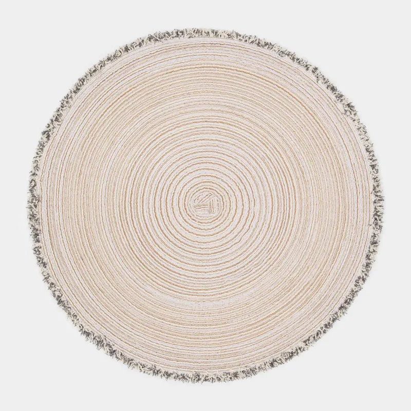 Салфетка под приборы, 38 см, с бахромой, полиэстер, круглая, бежевая, Rotary