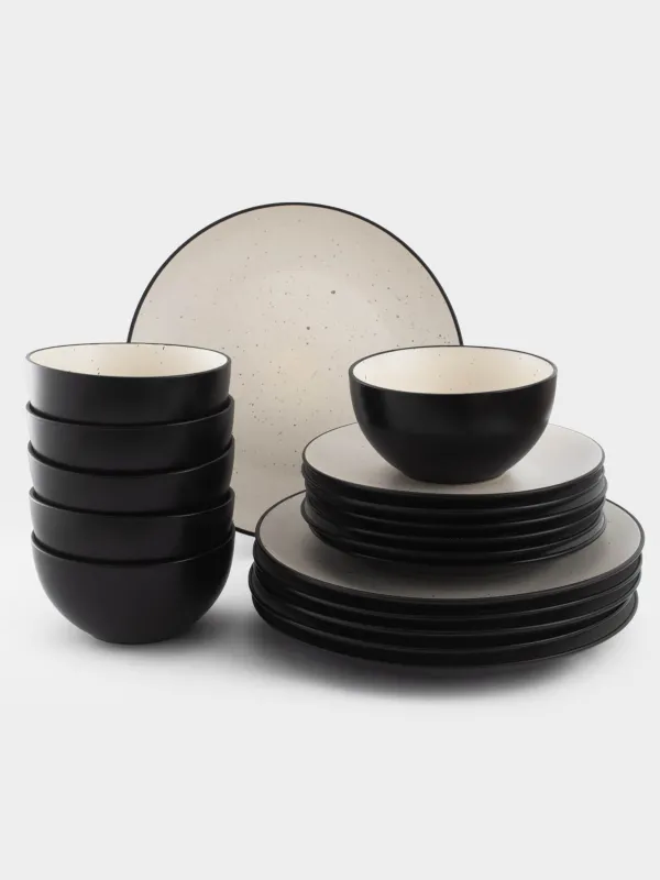 Сервиз обеденный, 6 перс, 18 пр, керамика, черно-белый, в крапинку, Isernia, image-0