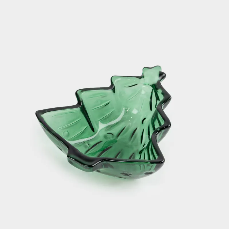 Блюдо глубокое, 16x14х4 см, стекло Р, зеленое, Елка, Color pattern