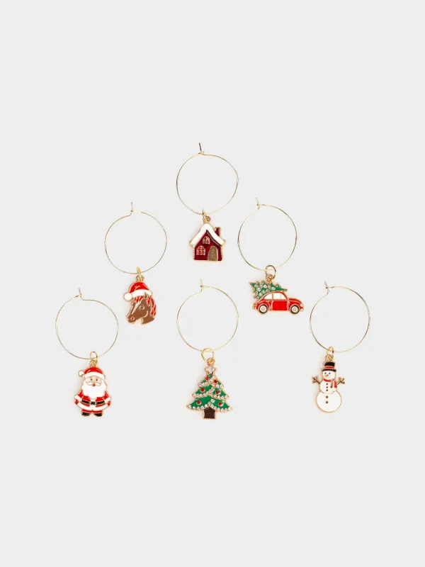 Подвеска для бокала, 6 шт, металл/стразы, Новогодние символы, Christmas time, image-1
