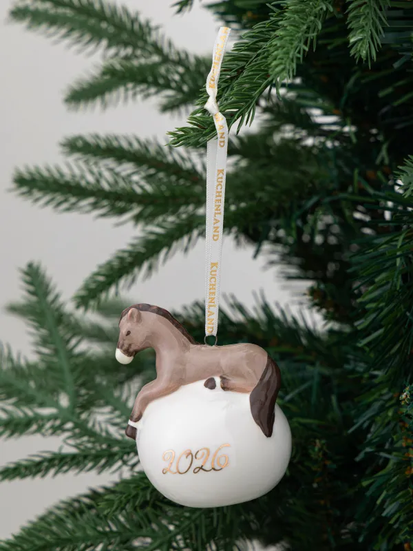 Игрушка елочная, 8 см, фарфор P, бело-коричневая, Конь на шаре, Ball figure, image-2