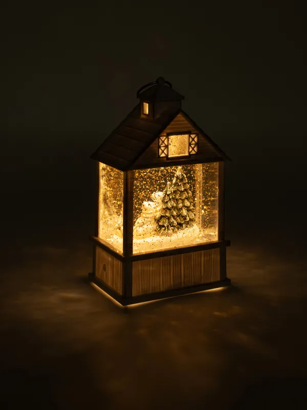 Снежный фонарь, 17 см, с подсветкой, пластик, белый, Мишка в домике, White style, image-5