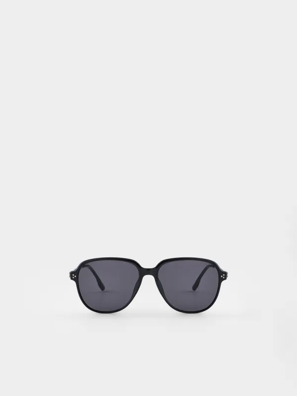 Очки солнцезащитные, металл/пластик, квадратные, черные, Eyewear, image-0