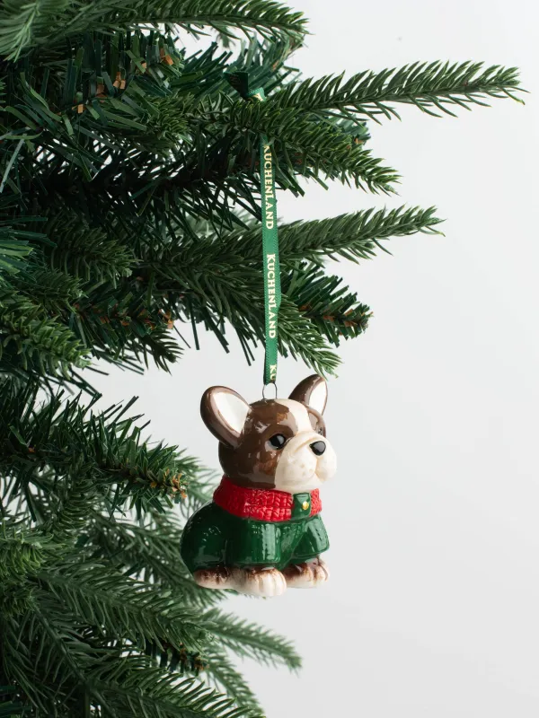 Игрушка елочная, 7 см, керамика D, Французский бульдог в свитере, Figure christmas, image-4