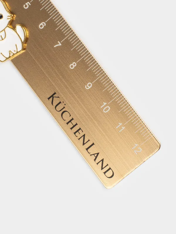 Линейка, 12 см, с подвеской, сталь, золотистая, Котенок, Cat, image-1