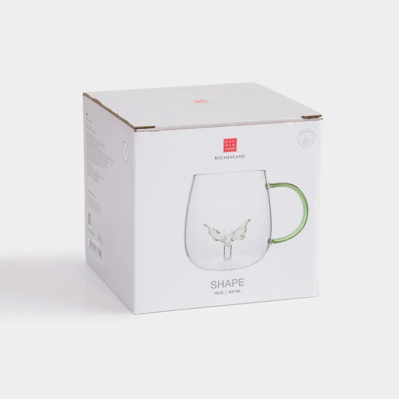 Кружка, 400 мл, стекло Б, зеленая ручка, Бабочка, Shape, image-3