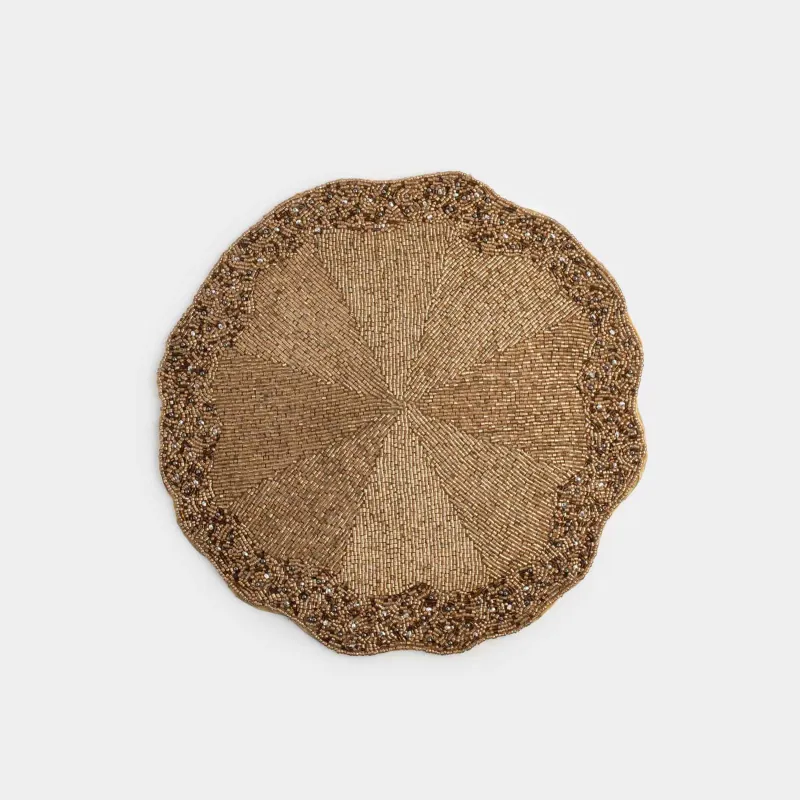 Салфетка под приборы, 36 см, бисер, круглая, золотистая, Волнистые края, Art beads