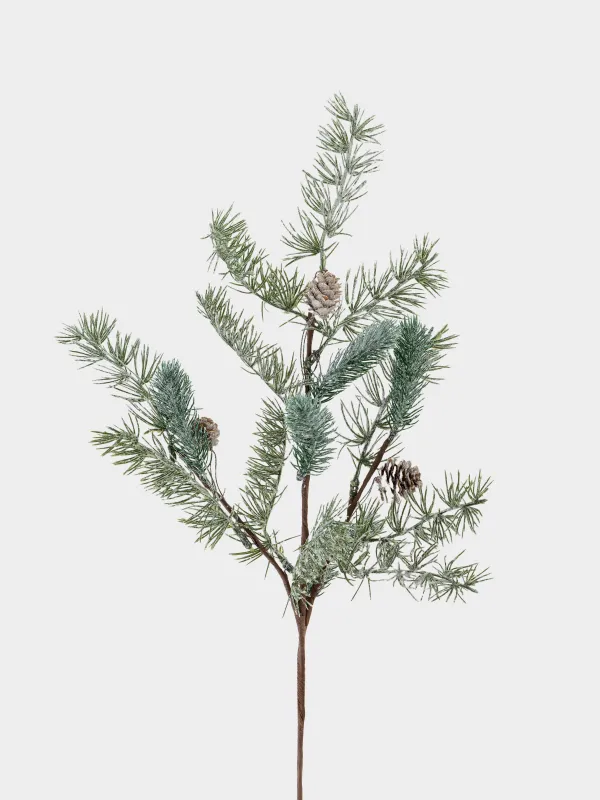 Ветка декоративная, 60 см, пластик, Хвоя с шишками, Conifer decor, image-1
