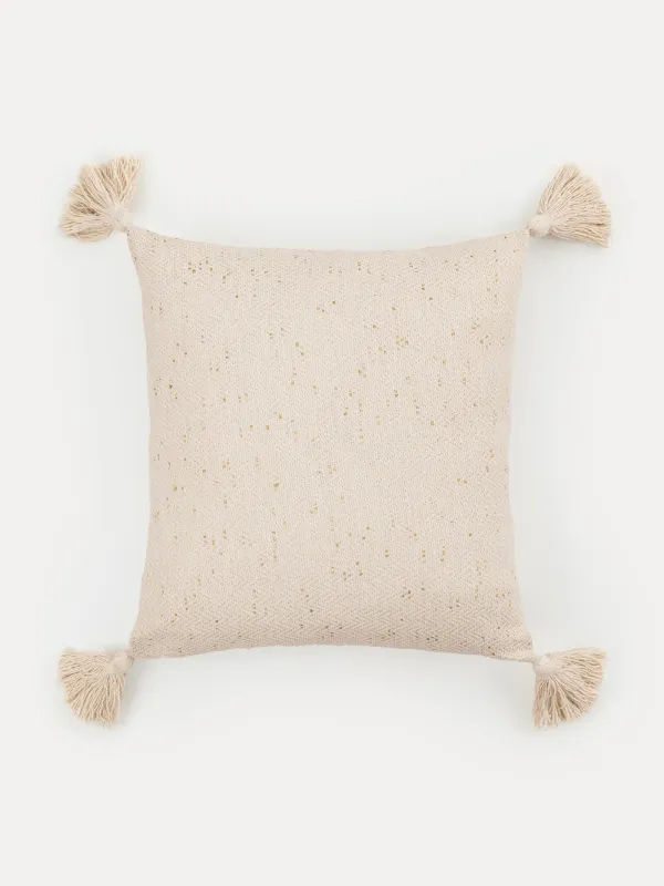 Подушка декоративная, 45х45 см, с кисточками, хлопок/люрекс, бежевая, Зигзаги, Strike, image-0