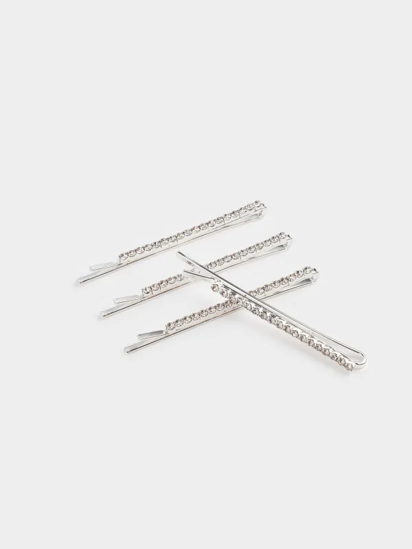 Заколка для волос, 6 см, 4 шт, стекло/металл, серебристая, Hair crystal, image-1