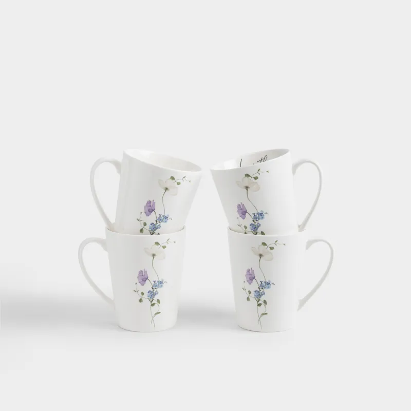 Кружка, 420 мл, 4 шт, фарфор N, белая, Полевые цветы, Cowslip