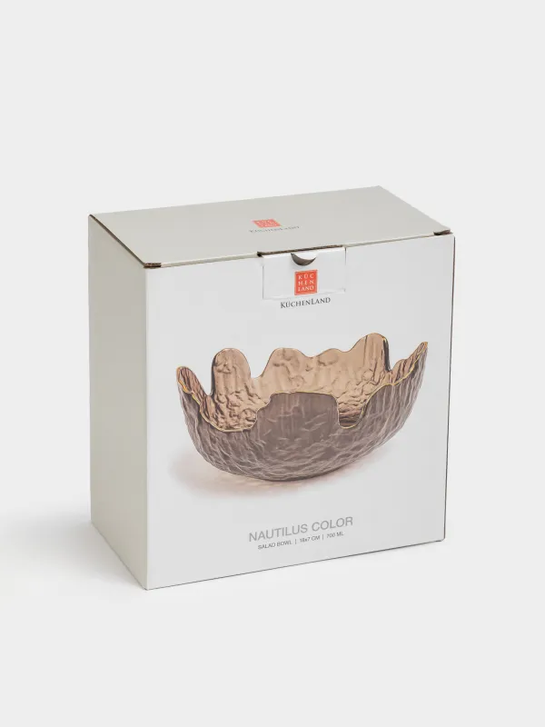 Салатник, 18х7 см, 700 мл, стекло, коричневый, с золотистым кантом, Nautilus color, image-4