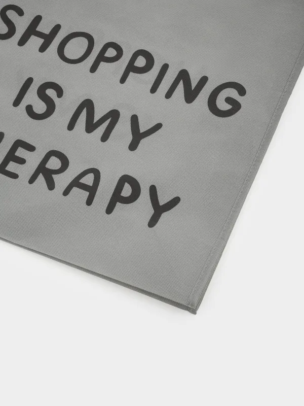 Сумка-шоппер, 55х45 см, полипропилен, серая, Shopping is my therapy, Shopping font, image-2